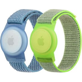 Meliya Nylon AirTag Bracelet for Kids, Airtag Wristband for AirTag Holder Case, 16cm Adjustable Anti Lost Wristband for Toddler Baby, Boys, and Girls, Elders (Blue+Green)