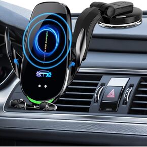 Wireless Car Charger Mount, Fast Charging Auto Clamping 15W Intelligent Dual Control Induction Car Phone Holder Mount Wireless Charging Compatible with All iPhone Android Smartphone