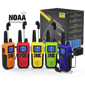 Walkie Talkies Rechargeable for Adults Long Range with Earpiece NOAA Weather Alert, Multi-purpose 2 Way Radio 5 Pack for Team Work Senior Care Kid Adventure Family Camping Hiking Skiing Cruise