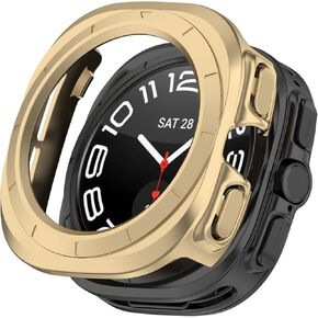 Compatible for Samsung Galaxy Watch Ultra 47mm Case Accessories, Hard PC Bumper Resistant Impact Shockproof Protective All-Around Edge Face Cover Galaxy Watch Ultra Case Women Men (Gold)