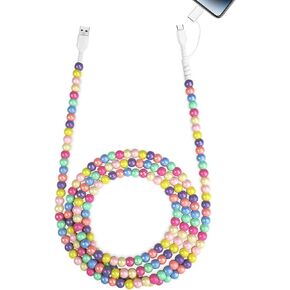 Aolcev USB C Cable 66W 2 in 1 Multi USB to USB C Fast Charging Cable 6.6FT/2M Cute Beaded for iPhone Charger USB Type C Charger Cord for iPhone 16 15 14 13 12 Pro Max Galaxy S24 Ultra iPad Colored