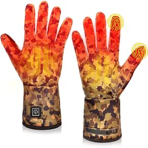 Heated Glove Liners for Men Women, Rechargeable Hand Warmers, Thin Camouflage Touchscreen Battery Electric Gloves Liner