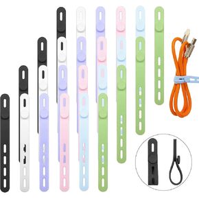 24Pcs Reusable Cable Ties, Elastic Silicone Cable Organizer, Cable Straps for Earphone Computer Wire Office Desk, Adjustable Cable Cords Wires Management, Multi-Color 6