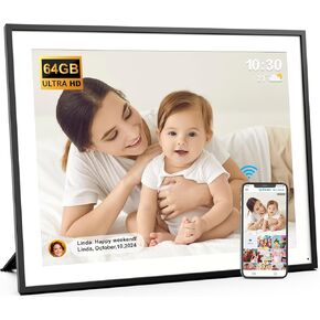 Digital Photo Frame Dual-WiFi Large-Picture-Frames - 19 Inch Smart Digital Frame 64GB, Light Sensor, Full Function, Send Photos Videos Via App Email, Free Cloud Storage, Wall Mountable for Home Decor