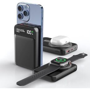 830 Magnetic Power Bank, 10000mAh Battery Pack with PD22.5W Fast Charging, Wireless Portable Charger for iPhone 15/14/13 Series, Apple Watch Ultra 9/8/7/6/se(Black)