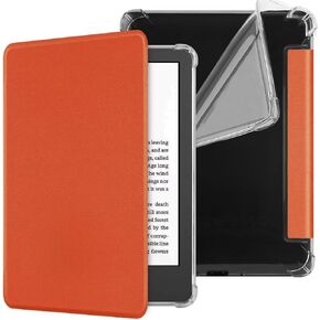 Clear Case for 6" Kindle 11th Generation 2022 and 2024 Release - Slim PU Leather Soft Flexible Transparent TPU Back Cover with Auto Sleep/Wake Orange