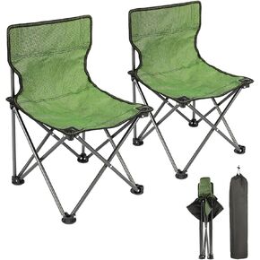 Small Camping Folding Chair, Lightweight Mini Portable Outdoor Chairs for Camping Picnic Beach Travel, Green 2PC