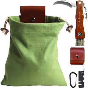 Foraging Pouch Leather Canvas Collapsible Bag Water Resistant Outdoor Camping Storage with 3-in-1 Tool and Accessories for Foraging, Cycling, Hunting, Camping, Hiking and Adventure
