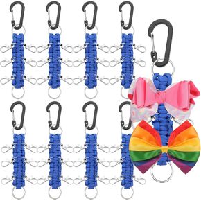 Berlune 10 Pcs Cheer Bow Holder for Backpack Paracord Keychain Cheer Bow Keychain for High School Cheerleading Teen Girls (Blue)