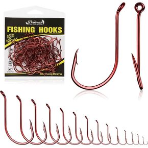 Dovesun Octopus Hooks Octopus Fishing Hooks 50-100PCS Octopus Hooks for Saltwater Freshwater Red and Black #10-18/0