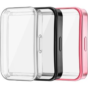 3Pack Screen Protector Compatible with Huawei Band 8 Cases Smartwatch TenCloud Covers Scratched Resistant All-Around Cover Screen Protector Case Intended for Huawei Band 8 (Black+Clear+Pink)