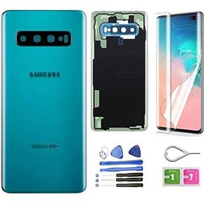 Galaxy S10 Plus Back Glass Cover Replacement Housing Door (Waterproof) with Camera Lens and Frame +Tape Parts for Samsung Galaxy S10 Plus S10+ SM-G975U/W/F/DS + Tools (Prism Green)