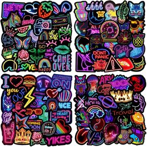 200Pcs Neon Stickers, Graffiti Trippy Adults Stickers for Laptop, Journal, Kindle, Suitcase, Bicycle, Notebooks, Scrapbooking, Waterproof Vinyl Cool Decals