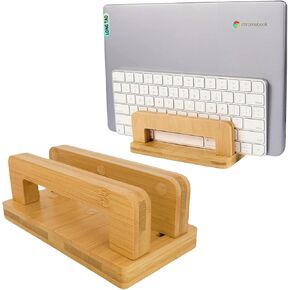 Laptop Holder Bamboo Vertical Laptop Stand for Desk Wooden Laptop Vertical Stand Fits MacBook Pro and Other Laptops Upright Laptop Holder for Holding laptops