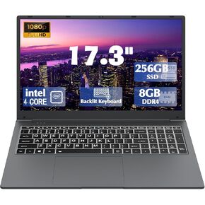 17 Inch Laptop with Backlit Keyboard, Full-Size Large Font Keyboard, Intel Celeron N5095, 8GB RAM 256GB SSD, Computers with Windows 11, Type-C, Webcam, Dual Wi-Fi, Buletooth 4.2