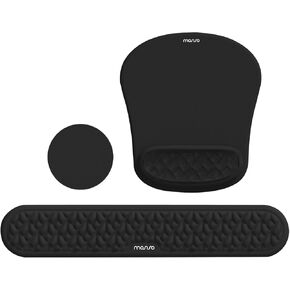 MOSISO Wrist Rest Support for Mouse Pad&Keyboard Set, Petal Massage Ergonomic Mousepad&Coaster Non-Slip Base Home/Office Pain Relief&Easy Typing Cushion with Neoprene Cloth&Raised Memory Foam, Black