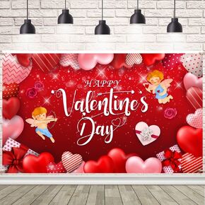 Happy Valentines Day Backdrop Valentine's Day Banner Party Decorations Valentines Day Backdrops for Photography Romantic Love Valentine Banner Decorations for Party 70.8 x 43.3 inch