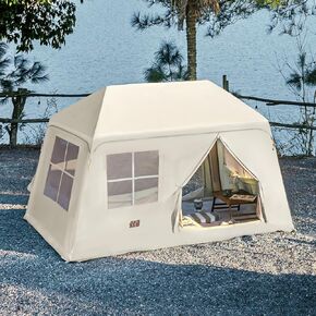 Inflatable Tents for Camping, Blow Up Tents with Hand Pump, 3-4 Person Air Glamping Tent, Easy Setup 4 Season Waterproof Windproof Outdoor Glamping House