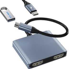 USB C to Dual HDMI Adapter 4K@30Hz, Dual Monitor Adapter for Extended Display, Laptop Docking Station Dual Monitor with 2 HDMI/USB3.0/100W PD Fast Charging, Compatible with MacBook/Dell/HP/Lenovo