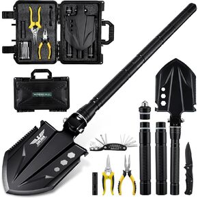 Golden Bird Survival Shovel Set - Multi-Tool Folding Camping Shovel with Carrying Case for Outdoor, 30 Inch Lengthened Handle Tactical Shovel, Off-Road, Gardening, Beach, Sand & Snow, Car Emergency