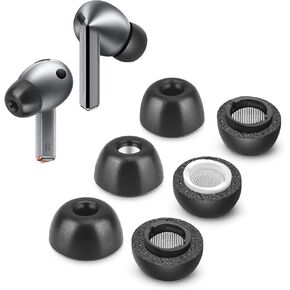 Memory Foam Tips for Samsung Galaxy Buds 3 Pro, No Silicone Eartips Pain, Anti-Slip Replacement Ear Tips with Dust Mesh, Fit in The Charging Case, Reducing Noise Earbuds, 3 Pairs (Mixed S/M/L, Black)