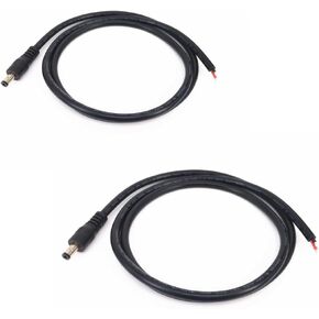2pcs 3.28FT DC Power Pigtails Cable DC 5.5MM x 2.1MM Male Plug to Bare Wire Open End Power Wire Supply Repair Cable, Barrel Connector Pigtail for CCTV Security Camera LED Strip Light 5V-24V Adapter