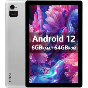 10 inch Tablet, Android 12 Tablet, 6GB (2+4 Expand) RAM 64GB ROM, 512GB Expandable, Quad-Core Processor, 1280x800 IPS HD Touch Screen Tablets, WiFi 6, Dual Camera, BT 5.2, 6000mAh Battery