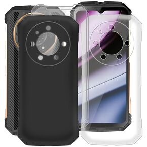 for Doogee S110 Case, with [ 2 x Tempered Glass Protective Film], Black Soft Silicone Protection Sleeves Shockproof Bumper Case for Doogee S110 (6.58") - Black & Clear