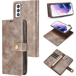 Asuwish Phone Case for Samsung Galaxy S21 Plus S21+ 5G Wallet Magnetic Detachable Cell Cover with Tempered Glass Screen Protector Card Holder Slot S21+5G S21plus 21S + S 21 21+ G5 Women Girls Gray