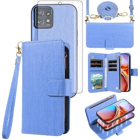 Asuwish Phone Case for Motorola Edge+ Plus 2023/Edge 40 Pro 5G/Moto X40 Zipper Wallet Magnetic Detachable Cell Cover with Tempered Glass Screen Protector Crossbody Strap Card Holder X + Women Brown