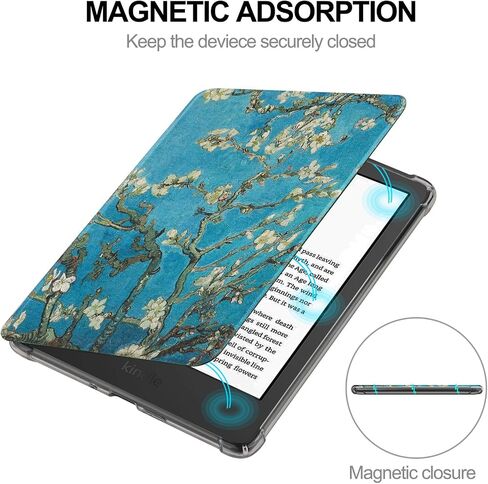 Dteck for Amazon Kindle Paperwhite 7" Case 12th Generation 2024, for Kindle Colorsoft Signature Edition Case 7" 2024, Clear Back Cover Cute Folio PU Leather Thin Case with Auto Sleep Wake, Blue Sky in Kuwait