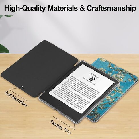 Dteck for Amazon Kindle Paperwhite 7" Case 12th Generation 2024, for Kindle Colorsoft Signature Edition Case 7" 2024, Clear Back Cover Cute Folio PU Leather Thin Case with Auto Sleep Wake, Blue Sky in Kuwait