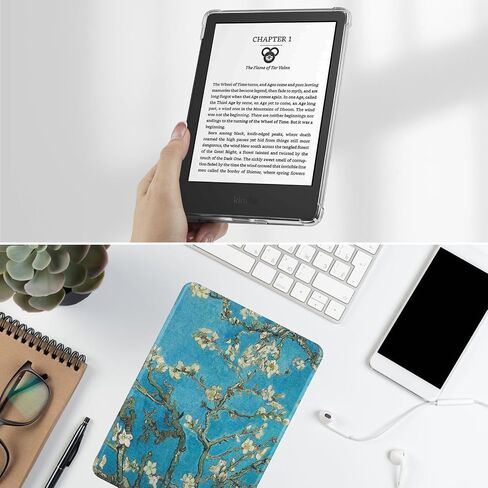 Dteck for Amazon Kindle Paperwhite 7" Case 12th Generation 2024, for Kindle Colorsoft Signature Edition Case 7" 2024, Clear Back Cover Cute Folio PU Leather Thin Case with Auto Sleep Wake, Blue Sky in Kuwait