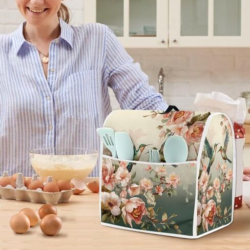 Two Hummingbirds Pink Flowers Mixer Covers for Stand Mixer 4.5-5 Qt Accessories and Attachments for Stand Mixer with Top Handle Pockets Kitchen Appliance in Saudi Arabia