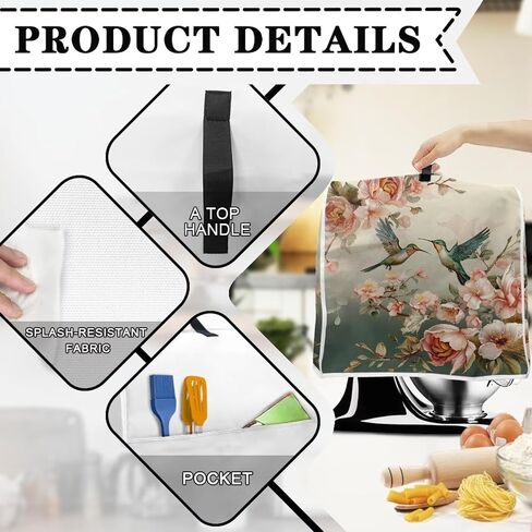 Two Hummingbirds Pink Flowers Mixer Covers for Stand Mixer 4.5-5 Qt Accessories and Attachments for Stand Mixer with Top Handle Pockets Kitchen Appliance in Saudi Arabia