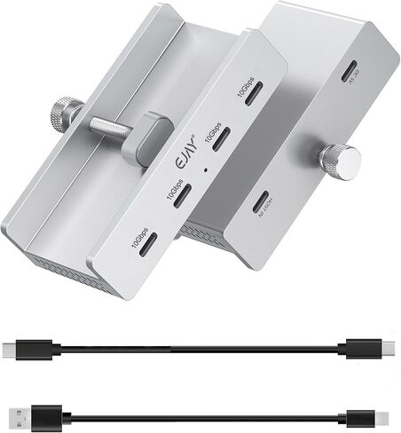 10GBPS USB C HUB-EJAY 4Ports Aluminium USB 3.2 Docking Hub Clamp Design for Desk/Computor مع منفذ تزويد الطاقة الإضافي و 47 بوصة كابل بيانات طويل و 39 بوصة كابل طاقة (JK-4C-SV) in Kuwait