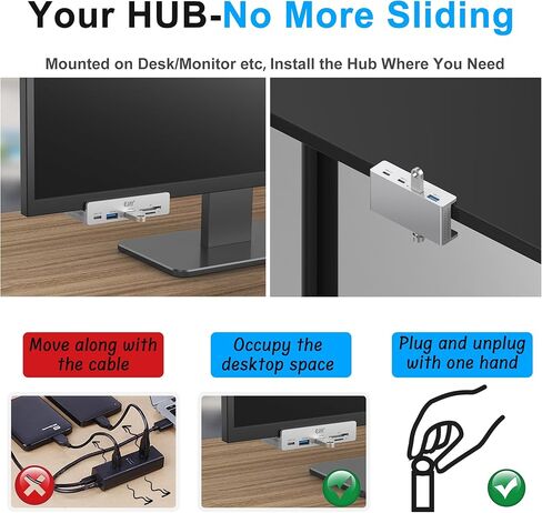 10GBPS USB C HUB-EJAY 4Ports Aluminium USB 3.2 Docking Hub Clamp Design for Desk/Computor مع منفذ تزويد الطاقة الإضافي و 47 بوصة كابل بيانات طويل و 39 بوصة كابل طاقة (JK-4C-SV) in Kuwait