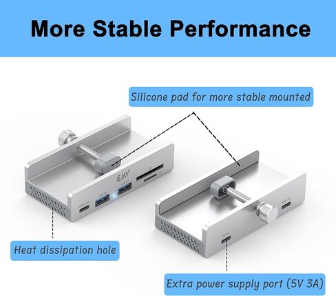10GBPS USB C HUB-EJAY 4Ports Aluminium USB 3.2 Docking Hub Clamp Design for Desk/Computor مع منفذ تزويد الطاقة الإضافي و 47 بوصة كابل بيانات طويل و 39 بوصة كابل طاقة (JK-4C-SV) in Kuwait
