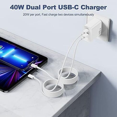 iPhone 14 13 Charger Fast Charger [MFI Certified] ، 40W Port USB C Charger Block مع كابل شحن Lightning من النوع 3 قدمًا لـ iPhone 11 Pro Max/11 Pro/11/XS Max/XS/XR/X/8 Plus/8 ، iPad mini-1 in Saudi Arabia
