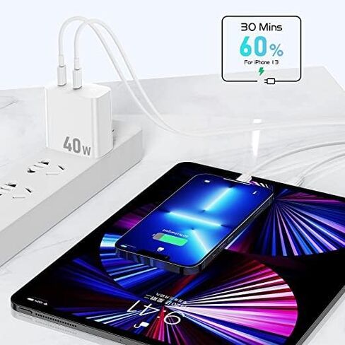 iPhone 14 13 Charger Fast Charger [MFI Certified] ، 40W Port USB C Charger Block مع كابل شحن Lightning من النوع 3 قدمًا لـ iPhone 11 Pro Max/11 Pro/11/XS Max/XS/XR/X/8 Plus/8 ، iPad mini-1 in Saudi Arabia