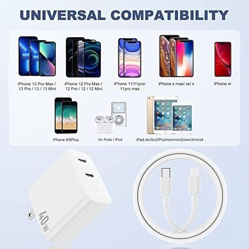 iPhone 14 13 Charger Fast Charger [MFI Certified] ، 40W Port USB C Charger Block مع كابل شحن Lightning من النوع 3 قدمًا لـ iPhone 11 Pro Max/11 Pro/11/XS Max/XS/XR/X/8 Plus/8 ، iPad mini-1 in Saudi Arabia