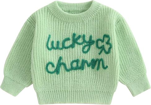 St.Patricks Day Baby Girl Boy Outfit Long Sleeve Lucky Embroidery Sweater Solid Color Sweatshirt Shamrock Clothes in Kuwait
