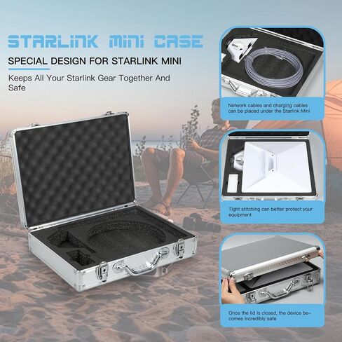Starlink Mini Case - Custom Aluminum Hard Shell Carrying Case, Stylish Design with Protective Foam Lining, Shock-Absorbing Top Cover for Ultimate Protection(silvery) in Saudi Arabia