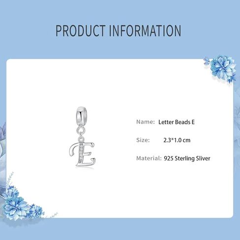 Nbsameng S925 Sterling Silver Charms Compatible for Pandora Bracelets and Necklaces, DIY Holiday Gifts for Women Girls, Letter in Kuwait