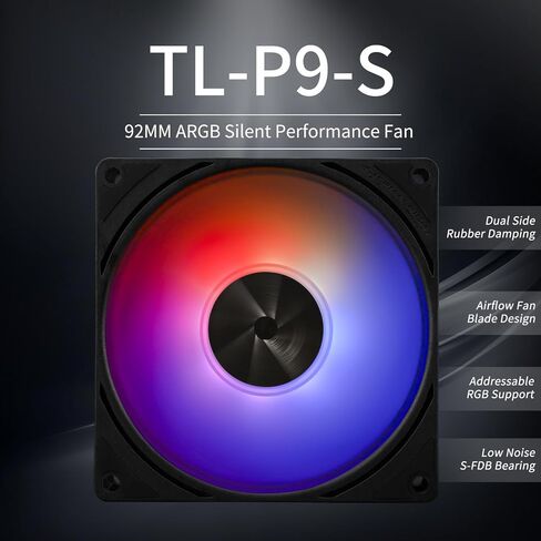 TL-P9-S CPU Case Fan ، Black Argb Computer Fan PWM PC Fan ، 9225 مواصفات مروحة Silent Cooler ، سرعة 2200 دورة في الدقيقة ، مروحة تبريد وحدة المعالجة المركزية للكمبيوتر الشخصي in Kuwait