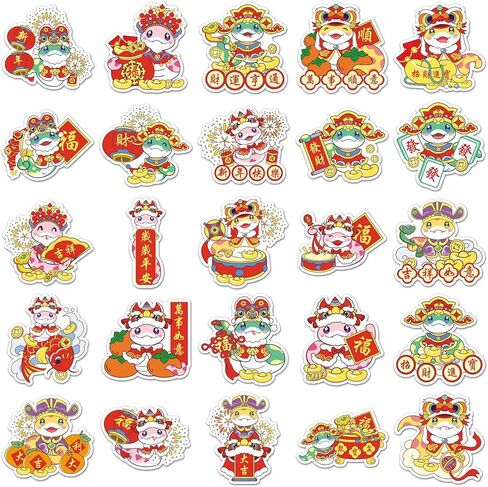 50pcs سنة من ملصقات الأفعى صينية جديدة وربع مهرجانات ملصقات ملصقات مهرجان ماء فينيل ماء صاري محمول من زجاجة الكلام المحمولة. in Saudi Arabia