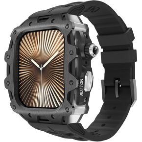 Luxury Rugged Case with Band for Apple Watch Series 10 46mm, Metal Alloy Military Protective Bumper Cover, Tactical Heavy Duty Full Body Protection for Men iWatch
