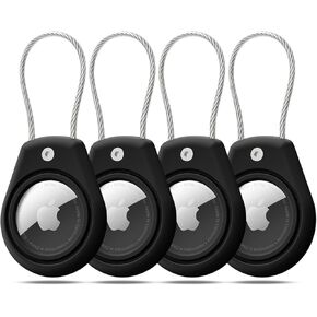 for Airtag Holder Keychain with Wire Cable, Compatible with Airtag Durable and Scratch-Resistant, With Key Locking System, with Key Ring, for Luggage Locks, Key, Backpack, Pet, Baby (Black*4)