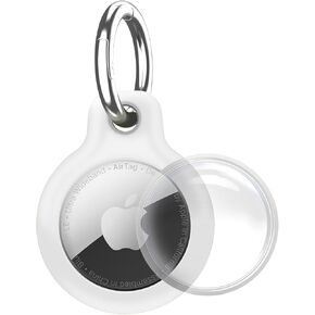 Holder 1-Pack Waterproof TPU Shell Protective Case, Anti-Scratch Airtags Key Chain for Apple Air Tags with All Metal Keychain Key Ring Clip (White)