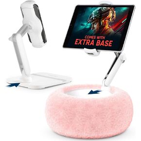 SHOPPINGALL 2-in-1 Tablet Holder Pillow Stand for 4.7"-13" Phone/Tablet/iPad/Kindle, 360°Adjustable Convertible Phone Holder for Bed with Detachable Soft Plush Fabric Cushion - SA-209ZD3-Pink